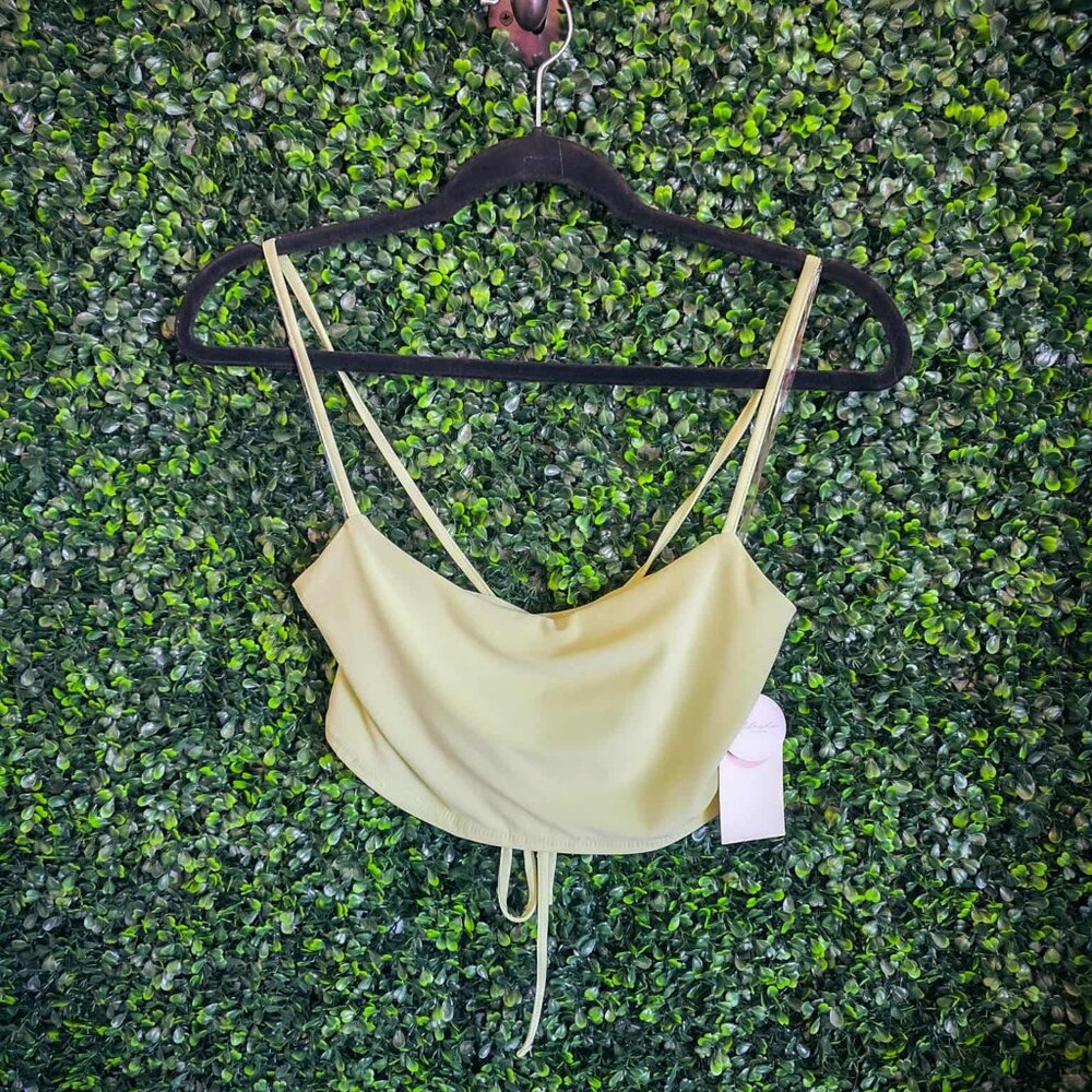 PLUS SIZE LIME GREEN ADJUSTABLE STAP DOUBLE LINED CROPPED TANK TOP